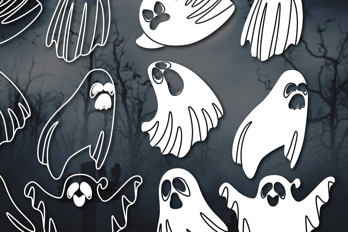 Σετ των 3 Intra απο ξύλο plywood 3mm-4mm πάχος - Πακέτο Cricut Halloween Ghosts  Δίασταση 15x15 cm INTRAFABR-77675646