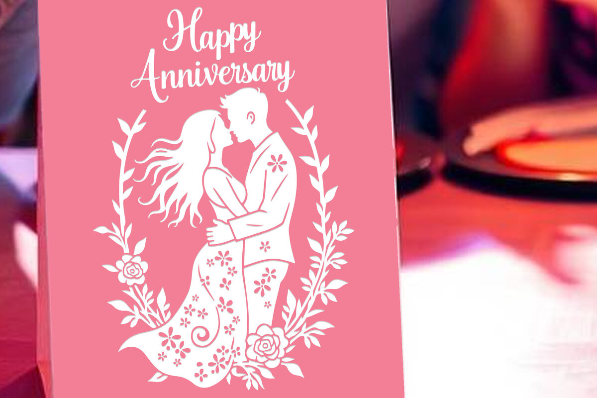Σετ των 2 Intra απο ξύλο plywood 3mm-4mm πάχος - Cricut Happy Anniversary Card  Δίασταση 20x20 cm INTRAFABR-119775813
