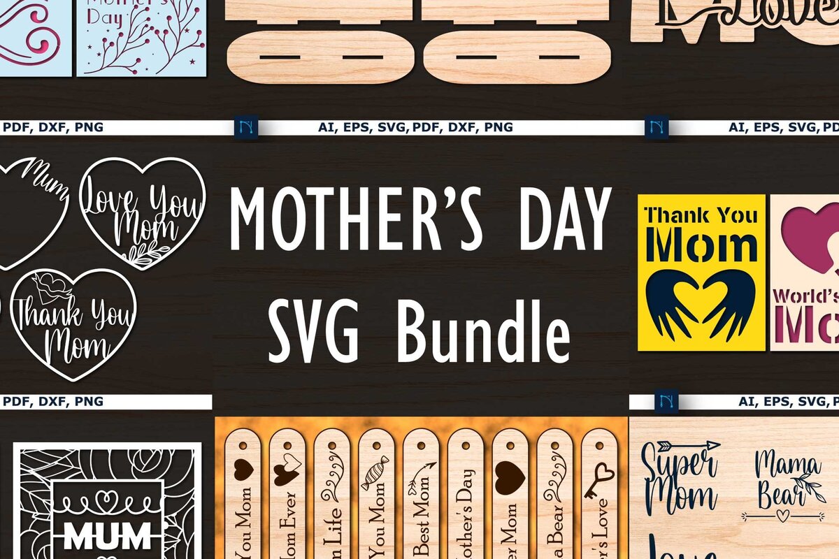 Σετ των 2 Intra απο ξύλο plywood 3mm-4mm πάχος - Πακέτο Cricut Happy Mother's Day  Δίασταση 20x20 cm INTRAFABR-69226857