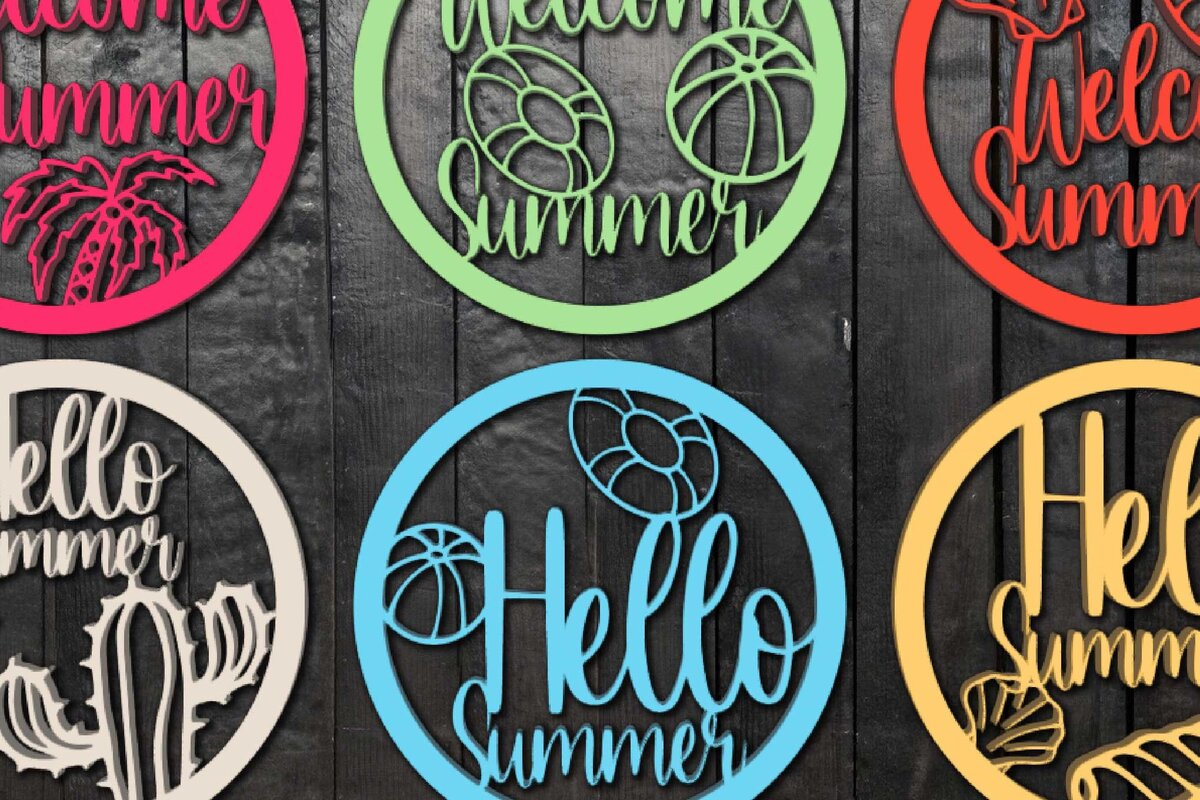 Intra απο ξύλο plywood 3mm-4mm πάχος - Πακέτο Cricut Hello/Welcome Summer  Δίασταση 20x20 cm INTRAFABR-73815157