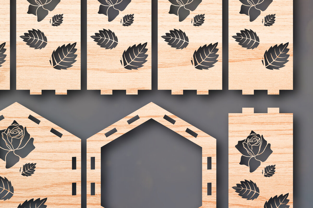 Σετ των 2 Intra απο ξύλο plywood 3mm-4mm πάχος - Cricut Laser Cut Rose Flower Lantern  Δίασταση 25x25 cm INTRAFABR-48657533