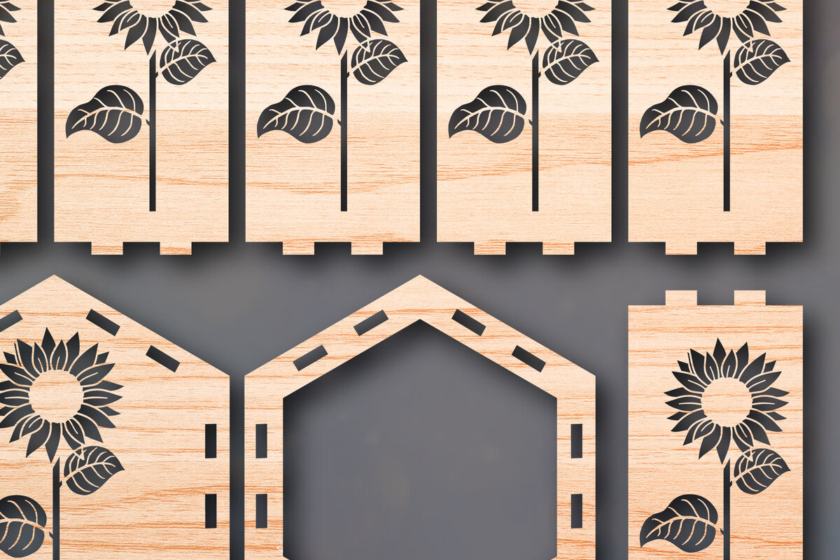 Σετ των 2 Intra απο ξύλο plywood 3mm-4mm πάχος - Cricut Laser Cut Sunflower Lantern  Δίασταση 25x25 cm INTRAFABR-48658794