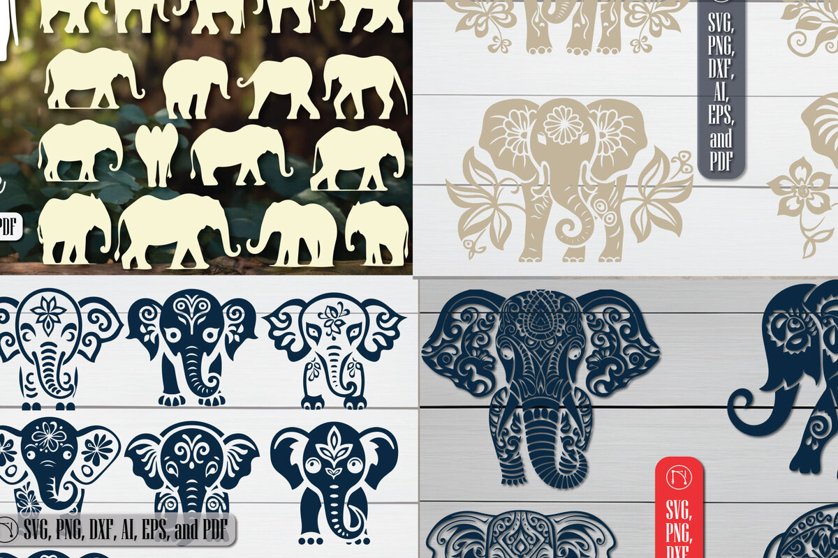 Σετ των 3 Intra απο ξύλο plywood 3mm-4mm πάχος - Πακέτο Cricut Paper Cut Elephant  Δίασταση 4x4 cm INTRAFABR-89257277