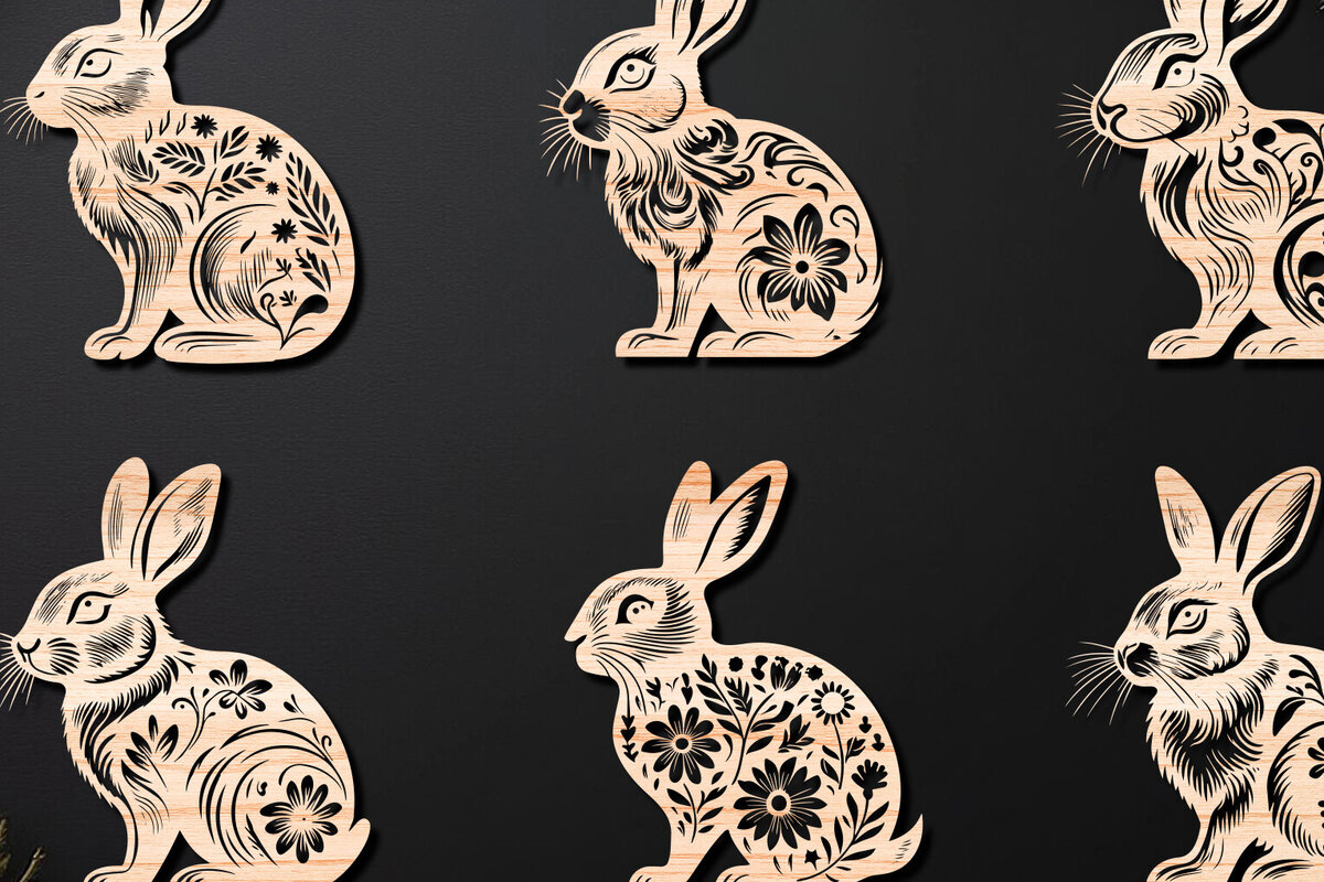 Σετ των 3 Intra απο ξύλο plywood 3mm-4mm πάχος - Cricut RABBITS Πασχαλινό Laser Cut   Δίασταση 4x4 cm INTRAFABR-112389638