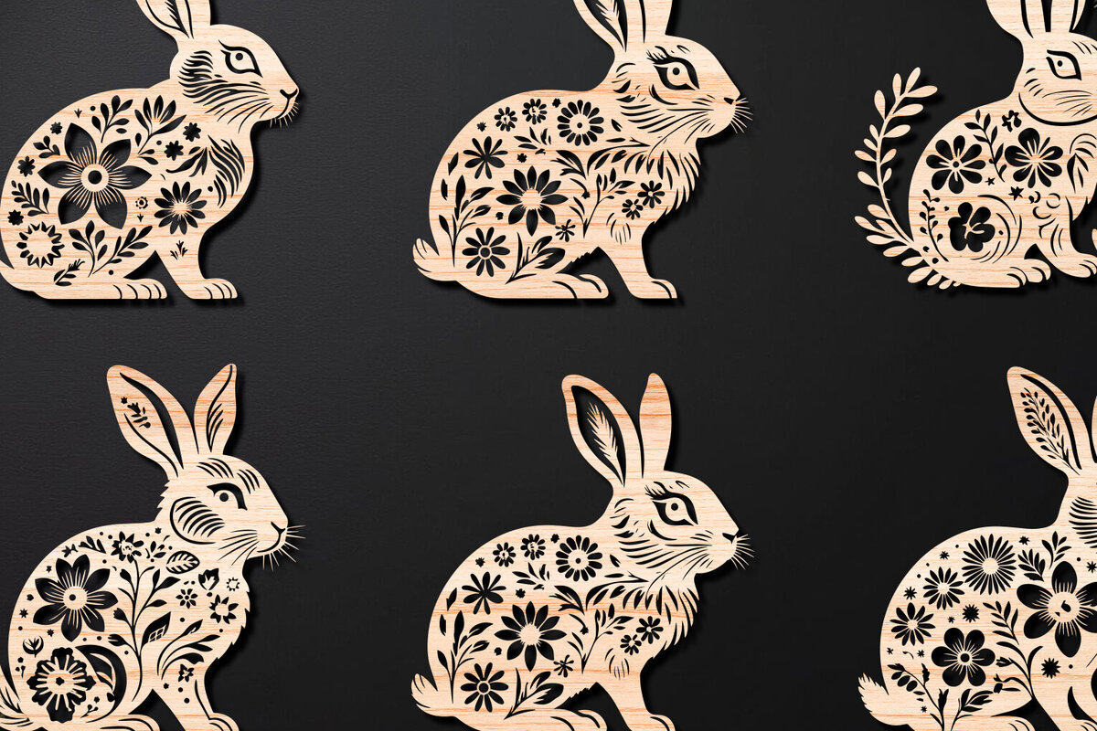 Σετ των 3 Intra απο ξύλο plywood 3mm-4mm πάχος - Cricut RABBITS Πασχαλινό Laser Cut   Δίασταση 4x4 cm INTRAFABR-112389652