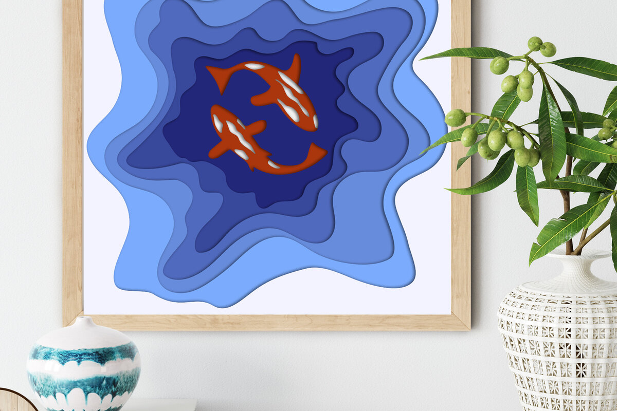 Σετ των 2 Intra απο ξύλο plywood 3mm-4mm πάχος - Αρχεία Cricut  FISH PANEL Δίασταση 15x15 cm INTRAFABR-10421004