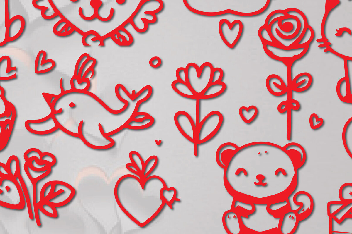 Σετ των 3 Intra απο ξύλο plywood 3mm-4mm πάχος - Πακέτο Cricut Valentine Animal  Δίασταση 4x4 cm INTRAFABR-86270729