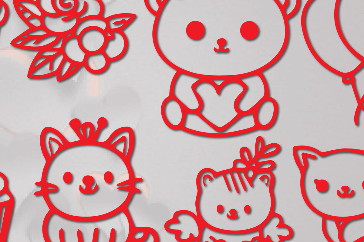 Σετ των 3 Intra απο ξύλο plywood 3mm-4mm πάχος - Πακέτο Cricut Valentine Animal  Δίασταση 4x4 cm INTRAFABR-86270790