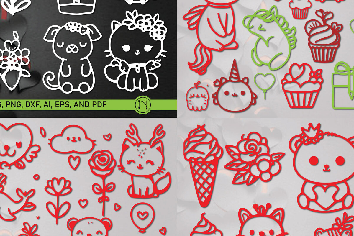 Σετ των 3 Intra απο ξύλο plywood 3mm-4mm πάχος - Πακέτο Cricut Valentine Animal  Δίασταση 4x4 cm INTRAFABR-86279048