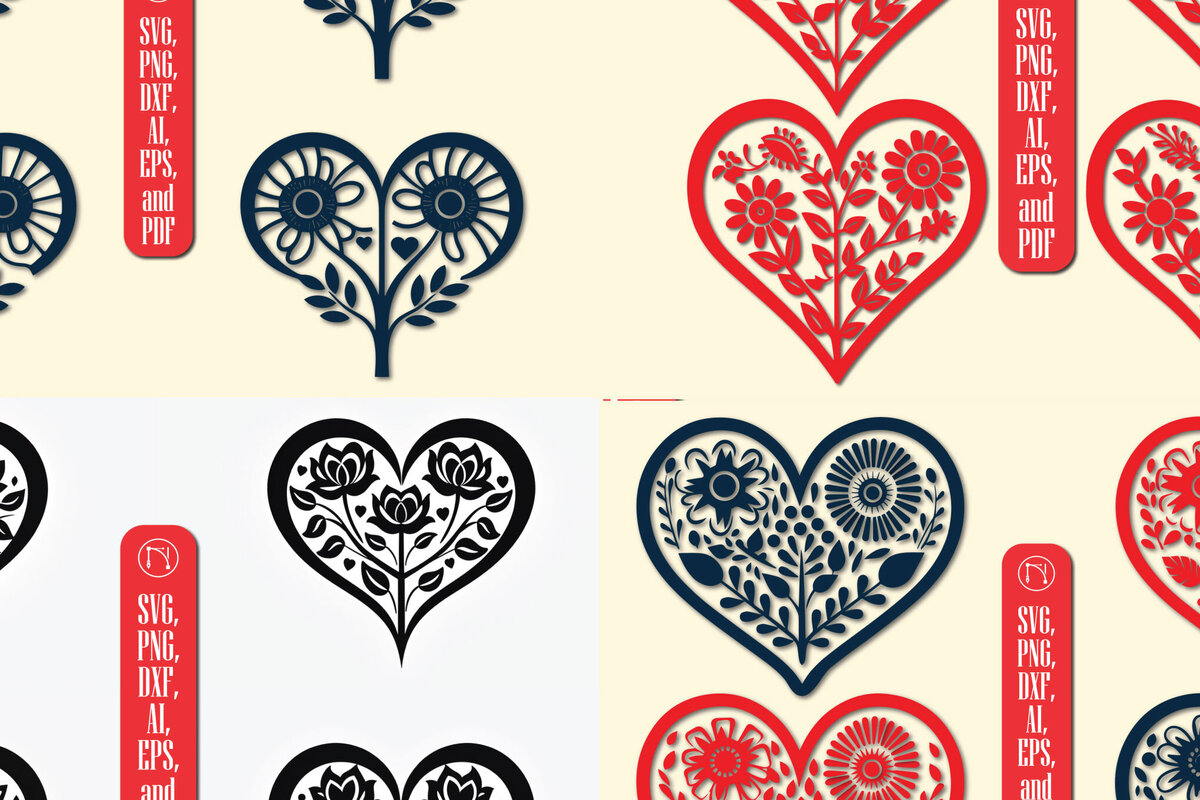 Σετ των 3 Intra απο ξύλο plywood 3mm-4mm πάχος - Πακέτο Cricut Valentine Floral Heart  Δίασταση 4x4 cm INTRAFABR-86231458