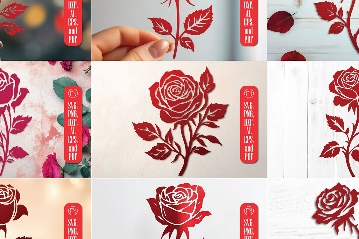 Σετ των 3 Intra απο ξύλο plywood 3mm-4mm πάχος - Πακέτο Cricut Valentine Rose  Δίασταση 4x4 cm INTRAFABR-112880665