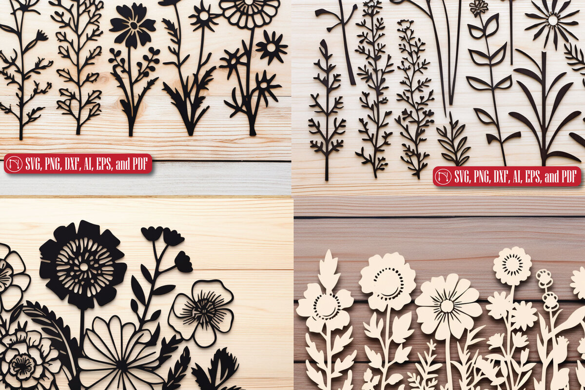 Intra απο ξύλο plywood 3mm-4mm πάχος - Πακέτο Cricut Wildflowers  Δίασταση 30x20 cm INTRAFABR-87021282