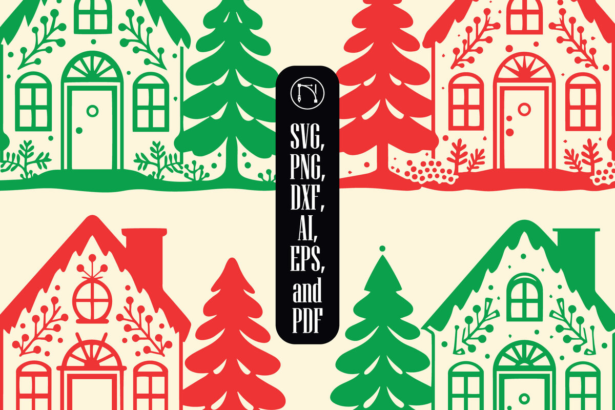 Σετ των 3 Intra απο ξύλο plywood 3mm-4mm πάχος - Πακέτο Cricutcut Christmas House  Δίασταση 4x4 cm INTRAFABR-84469712