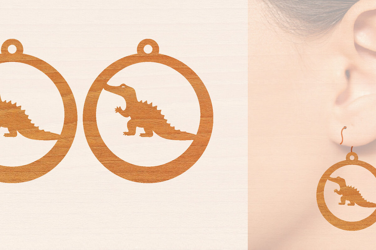 Σετ των 3 Intra απο ξύλο plywood 3mm-4mm πάχος - Σκουλαρίκια από κροκόδειλο ξύλο κοπής με λέιζερ  Δίασταση 3x3 cm INTRAFABR-98725974