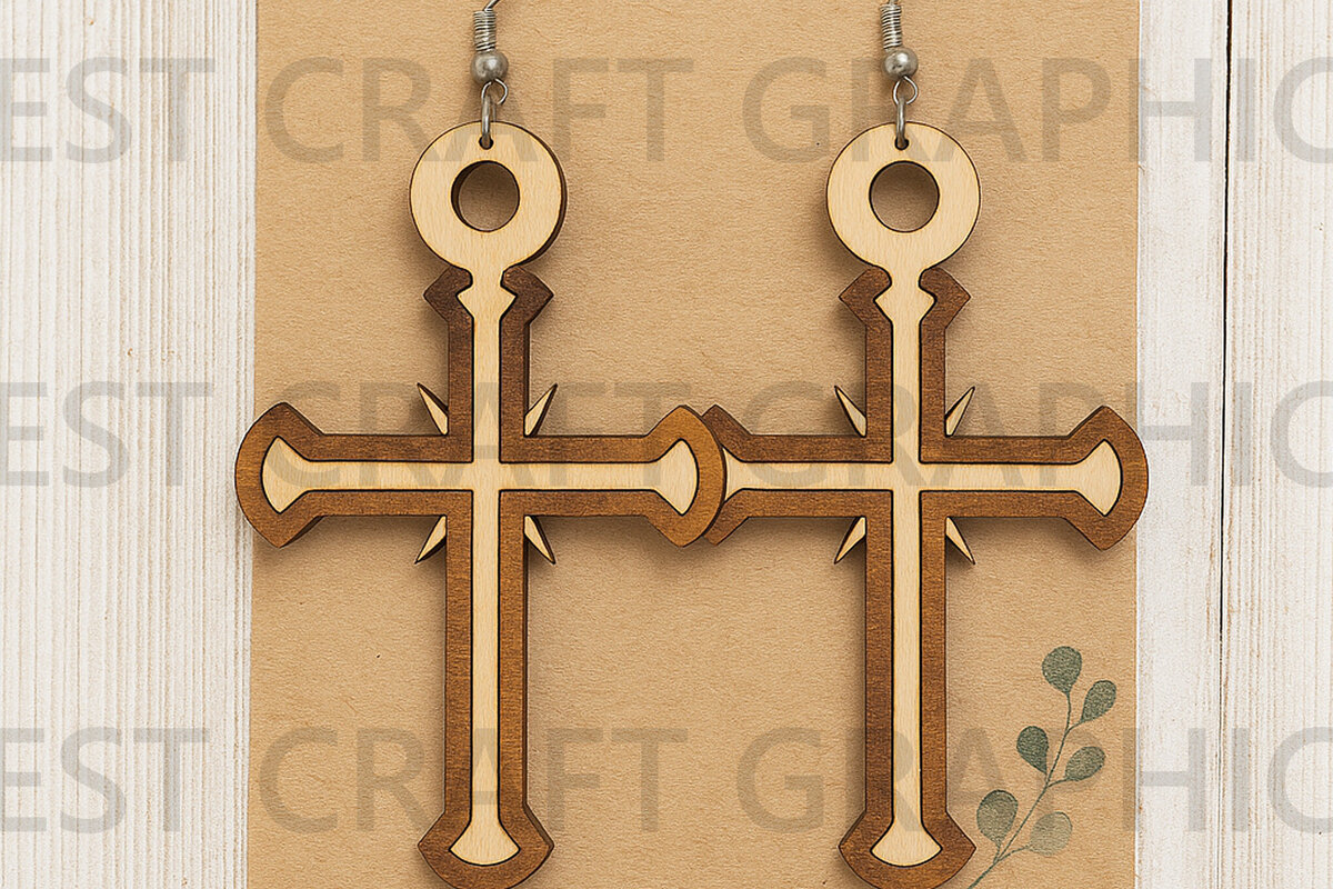 Σετ των 3 Intra απο ξύλο plywood 3mm-4mm πάχος - Σταυρός και Σκουλαρίκια Καρδιά – Faith Jewelry Δίασταση 3x3 cm INTRAFABR-124957742