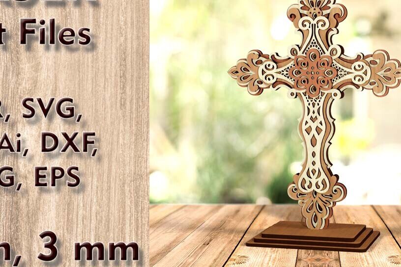 Intra απο ξύλο plywood 3mm-4mm πάχος - Αρχεία Cross Laser Cut Christian Decor Δίασταση 262x190 cm INTRAFABR-122927909
