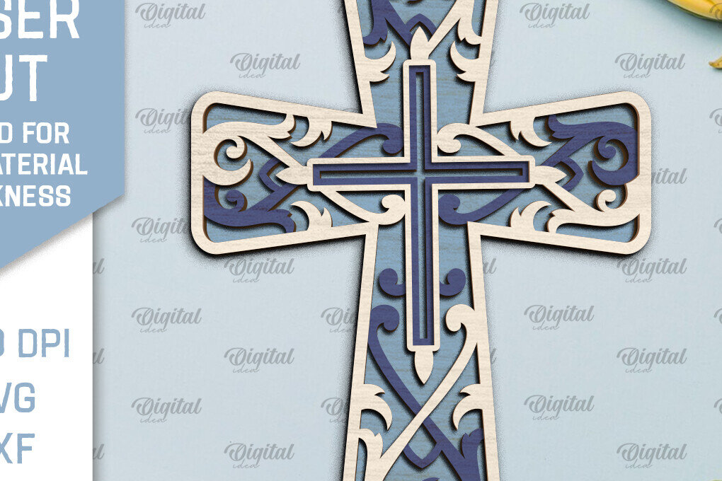 Intra απο ξύλο plywood 3mm-4mm πάχος - Cross Laser Cut. Multilayer Cross  Δίασταση 30x20 cm INTRAFABR-92251107