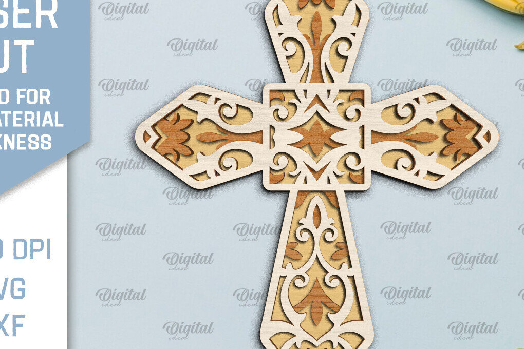 Intra απο ξύλο plywood 3mm-4mm πάχος - Cross Laser Cut. Multilayer Cross  Δίασταση 30x20 cm INTRAFABR-92250657