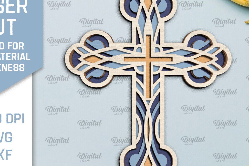 Intra απο ξύλο plywood 3mm-4mm πάχος - Cross Laser Cut. Multilayer Cross  Δίασταση 30x20 cm INTRAFABR-92250712