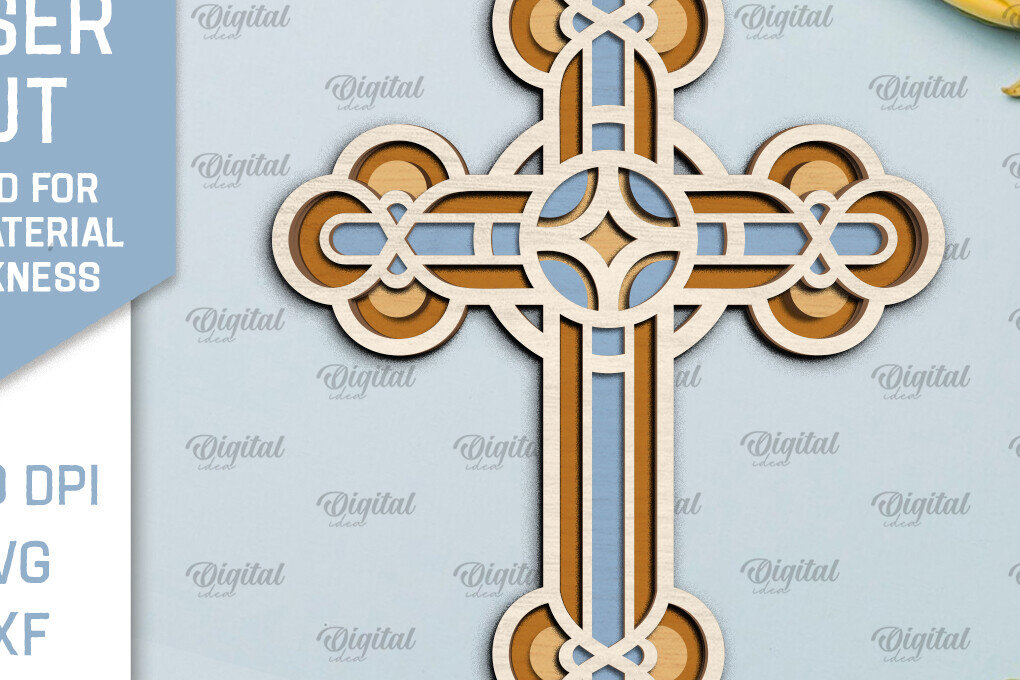 Intra απο ξύλο plywood 3mm-4mm πάχος - Cross Laser Cut. Multilayer Cross  Δίασταση 30x20 cm INTRAFABR-92251079