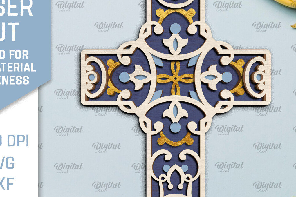 Σετ των 2 Intra απο ξύλο plywood 3mm-4mm πάχος - Cross Laser Cut. Multilayer Cross  Δίασταση 30x20 cm INTRAFABR-92250389