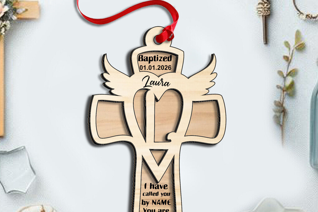 Σετ των 3 Intra απο ξύλο plywood 3mm-4mm πάχος - Σταυρός λέιζερ γράμμα L στολίδι Μονόγραμμα Δίασταση 6x6 cm INTRAFABR-116626455