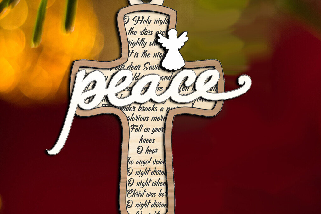 Σετ των 3 Intra απο ξύλο plywood 3mm-4mm πάχος - Χριστουγεννιάτικο στολίδι σταυρού Ειρήνης Δίασταση 6x6 cm INTRAFABR-109523529