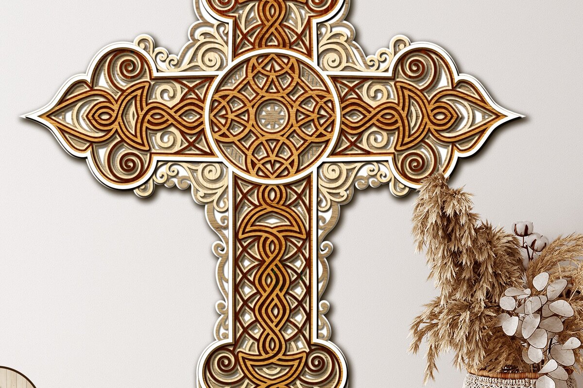 Σετ των 2 Intra απο ξύλο plywood 3mm-4mm πάχος - ΣΤΑΥΡΟ ΘΡΗΣΚΕΥΤΙΚΟ Σχέδιο κοπής ξύλου & χαρτιού Δίασταση 11x12 cm INTRAFABR-35761942