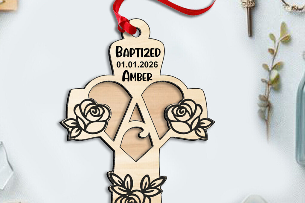 Σετ των 3 Intra απο ξύλο plywood 3mm-4mm πάχος - Σταυρός τριαντάφυλλο γράμμα ένα στολίδι με λέιζερ  Δίασταση 6x6 cm INTRAFABR-116749001