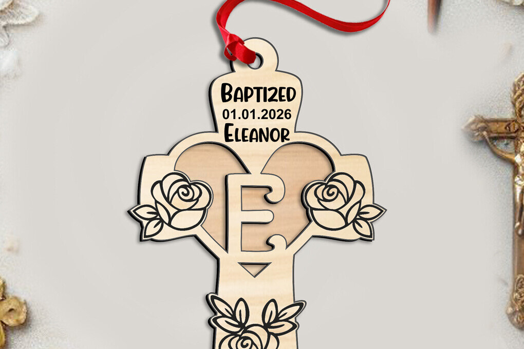 Σετ των 3 Intra απο ξύλο plywood 3mm-4mm πάχος - Σταυρός τριαντάφυλλο γράμμα E λέιζερ Δώρο στολίδι Δίασταση 6x6 cm INTRAFABR-116749470