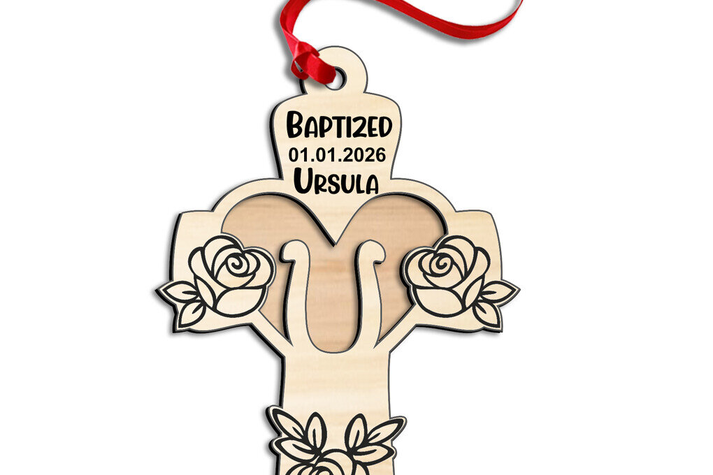 Σετ των 3 Intra απο ξύλο plywood 3mm-4mm πάχος - Στολίδι δώρου σταυρού τριαντάφυλλου U Δίασταση 6x6 cm INTRAFABR-116959954