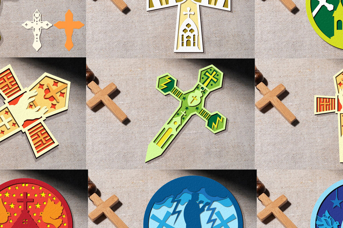 Σετ των 2 Intra απο ξύλο plywood 3mm-4mm πάχος - Πακέτο  Nativity Cut Cross Sign Δίασταση 30x20 cm INTRAFABR-111846517