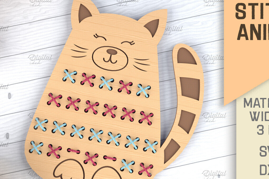 Σετ των 2 Intra απο ξύλο plywood 3mm-4mm πάχος - Cross Stitch Animals . Γάτα  Δίασταση 30x20 cm INTRAFABR-86601326