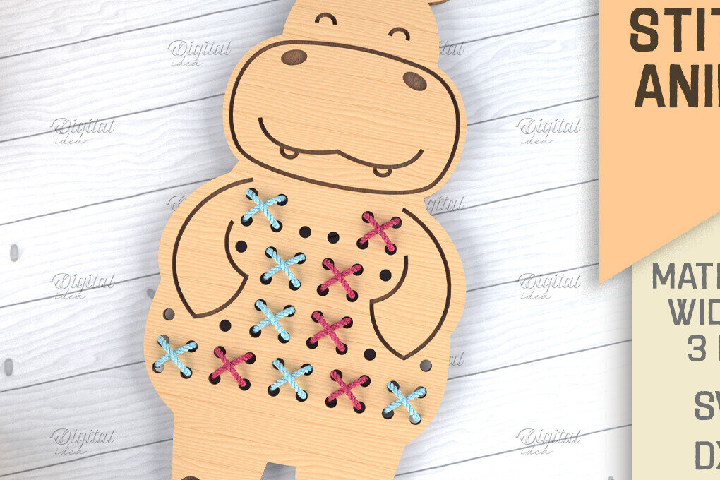Intra απο ξύλο plywood 3mm-4mm πάχος - Cross Stitch Animals LaserCut. Hippo  Δίασταση 30x20 cm INTRAFABR-86601156