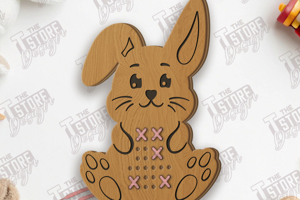 Σετ των 2 Intra απο ξύλο plywood 3mm-4mm πάχος - Cross Stitch Bunny Laser Cut | CNC Δίασταση 15x15 cm INTRAFABR-123351919