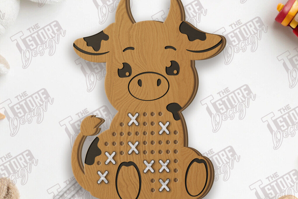 Σετ των 2 Intra απο ξύλο plywood 3mm-4mm πάχος - Cross Stitch Cow Laser Cut | Μοντεσσόρι Δίασταση 15x15 cm INTRAFABR-123036027
