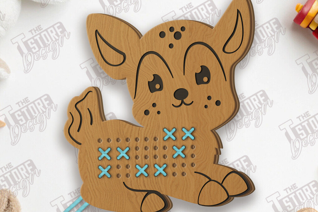 Σετ των 2 Intra απο ξύλο plywood 3mm-4mm πάχος - Cross Stitch Deer Cut Laser | Μοντεσσόρι Δίασταση 15x15 cm INTRAFABR-123035988