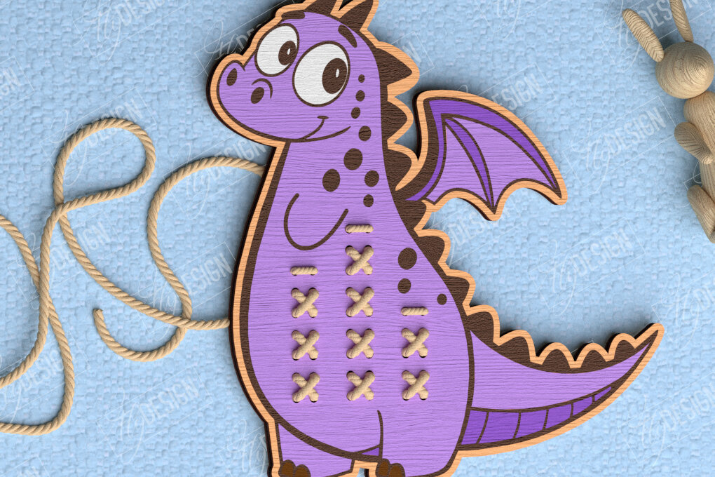 Σετ των 2 Intra απο ξύλο plywood 3mm-4mm πάχος - Cross Stitch Dragon | Montessori Lacing Δίασταση 15x15 cm INTRAFABR-114001619