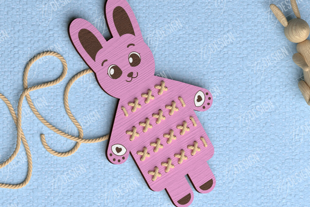 Σετ των 3 Intra απο ξύλο plywood 3mm-4mm πάχος - Λαγός Cross Stitch | Montessori Lacing Δίασταση 15x15 cm INTRAFABR-114002069