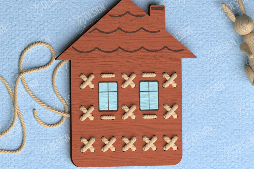 Σετ των 2 Intra απο ξύλο plywood 3mm-4mm πάχος - Σπίτι Σταυροβελονιά | Montessori Lacing Δίασταση 15x15 cm INTRAFABR-114001944