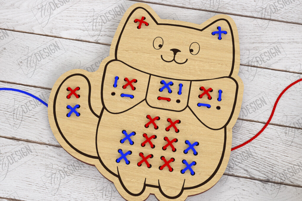 Σετ των 2 Intra απο ξύλο plywood 3mm-4mm πάχος - Cross Stitch Laser Cut|Montessori Lacing Δίασταση 15x15 cm INTRAFABR-122462660