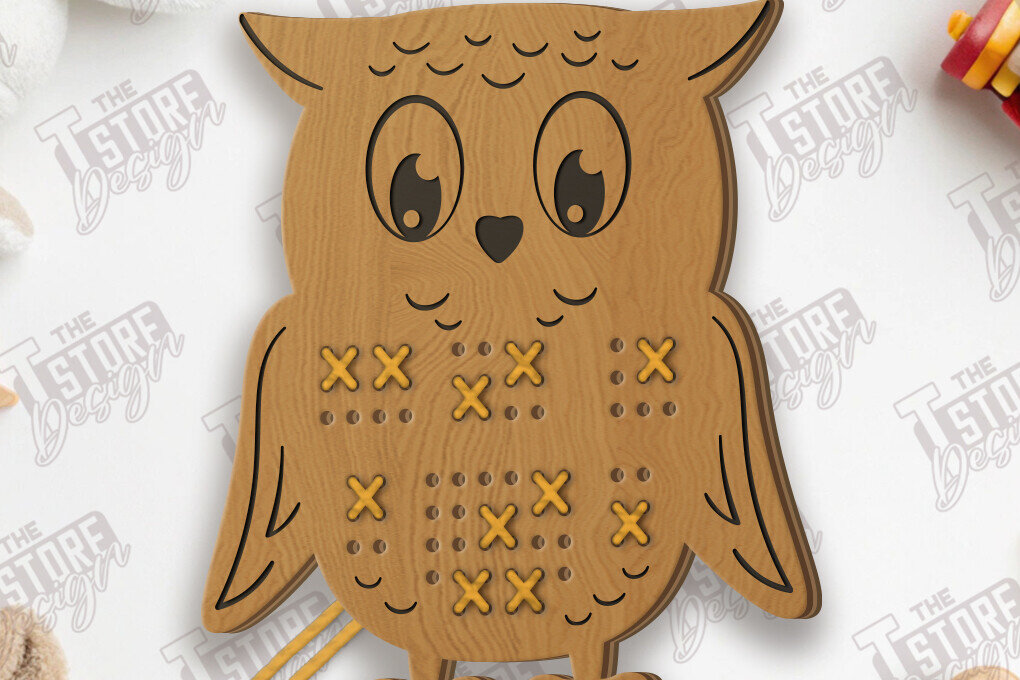 Σετ των 2 Intra απο ξύλο plywood 3mm-4mm πάχος - Cross Stitch Owl Cut Laser | Μοντεσσόρι Δίασταση 15x15 cm INTRAFABR-123036087