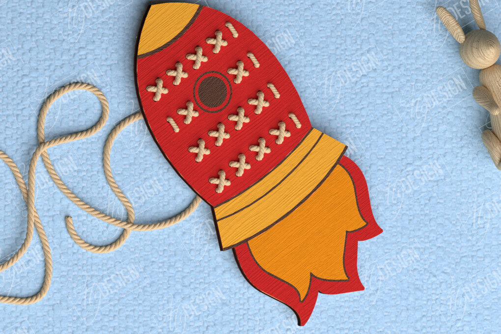 Σετ των 2 Intra απο ξύλο plywood 3mm-4mm πάχος - Rocket Cross Stitch | Montessori Lacing Δίασταση 15x15 cm INTRAFABR-114001687