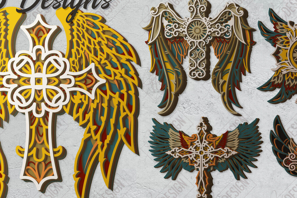 Σετ των 2 Intra απο ξύλο plywood 3mm-4mm πάχος - Δέσμη κοπής λέιζερ πολλαπλών στρωμάτων Cross Wings Δίασταση 20x20 cm INTRAFABR-121515307