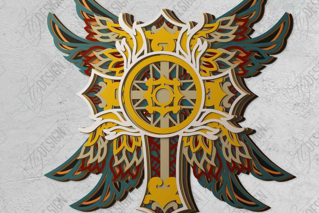 Σετ των 3 Intra απο ξύλο plywood 3mm-4mm πάχος - Cross Wings Multilayer Laser Cut | CNC Δίασταση 20x20 cm INTRAFABR-121515099