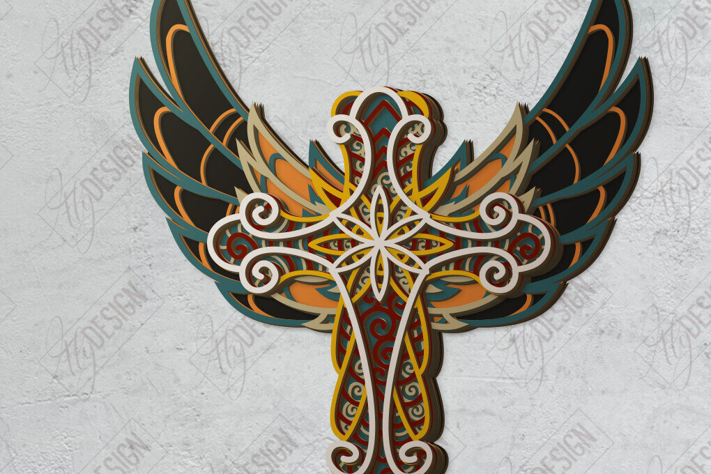 Σετ των 2 Intra απο ξύλο plywood 3mm-4mm πάχος - Cross Wings Multilayer Laser Cut | CNC Δίασταση 20x20 cm INTRAFABR-121515105