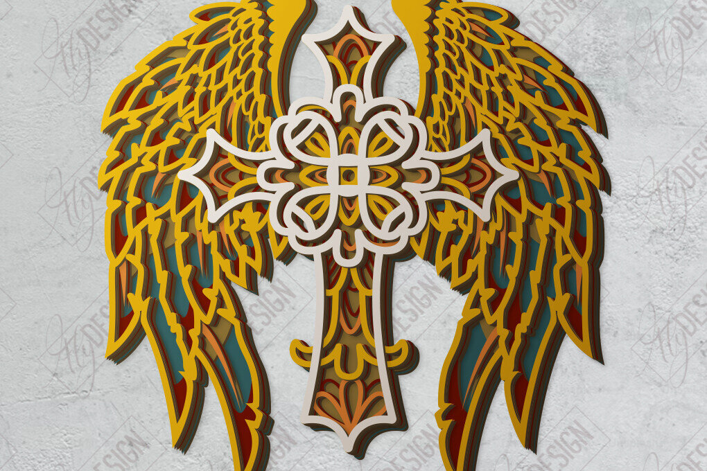 Σετ των 2 Intra απο ξύλο plywood 3mm-4mm πάχος - Cross Wings Multilayer Laser Cut | CNC Δίασταση 20x20 cm INTRAFABR-121515088