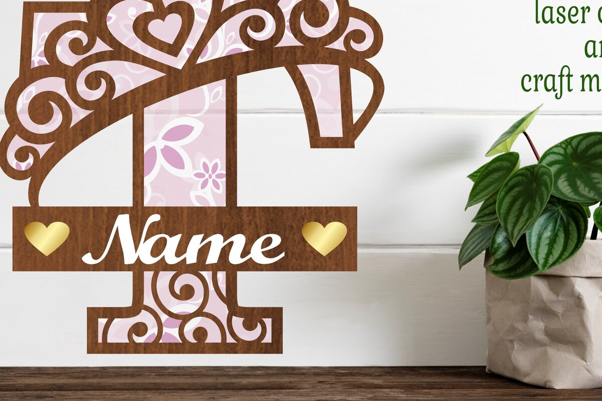 Σετ των 2 Intra απο ξύλο plywood 3mm-4mm πάχος - Κορώνα κεφαλαίο μονόγραμμα Γράμμα T  Δίασταση 30x20 cm INTRAFABR-72539591