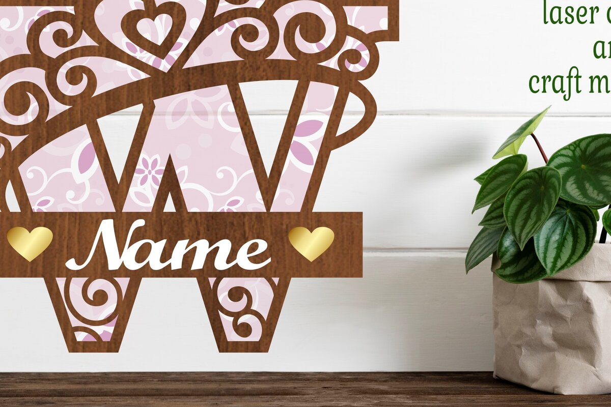 Intra απο ξύλο plywood 3mm-4mm πάχος - Κορώνα κεφαλαίο μονόγραμμα Γράμμα W  Δίασταση 30x20 cm INTRAFABR-72539644