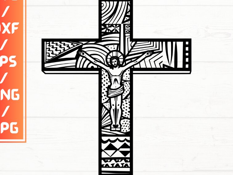 Σετ των 2 Intra απο ξύλο plywood 3mm-4mm πάχος - Crucifix , DXF, EPS, JPG, PNG Δίασταση 20x20 cm INTRAFABR-115723265